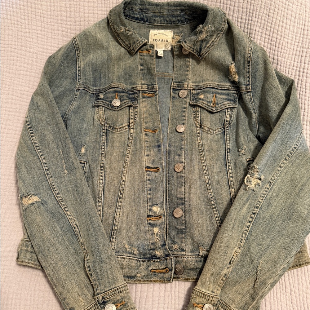 Torrid Women's Light Blue Distressed Jean Jacket